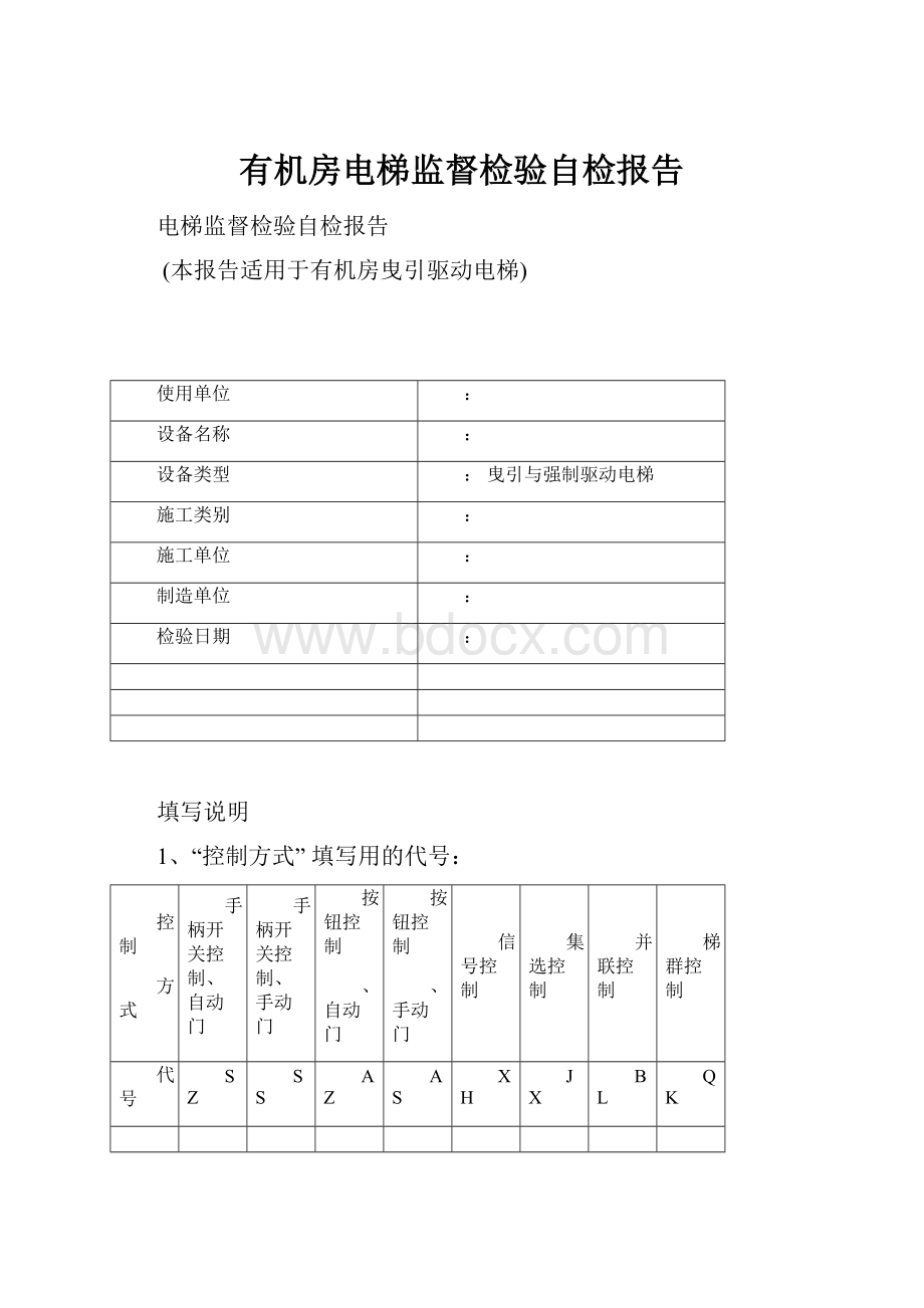 有机房电梯监督检验自检报告.docx