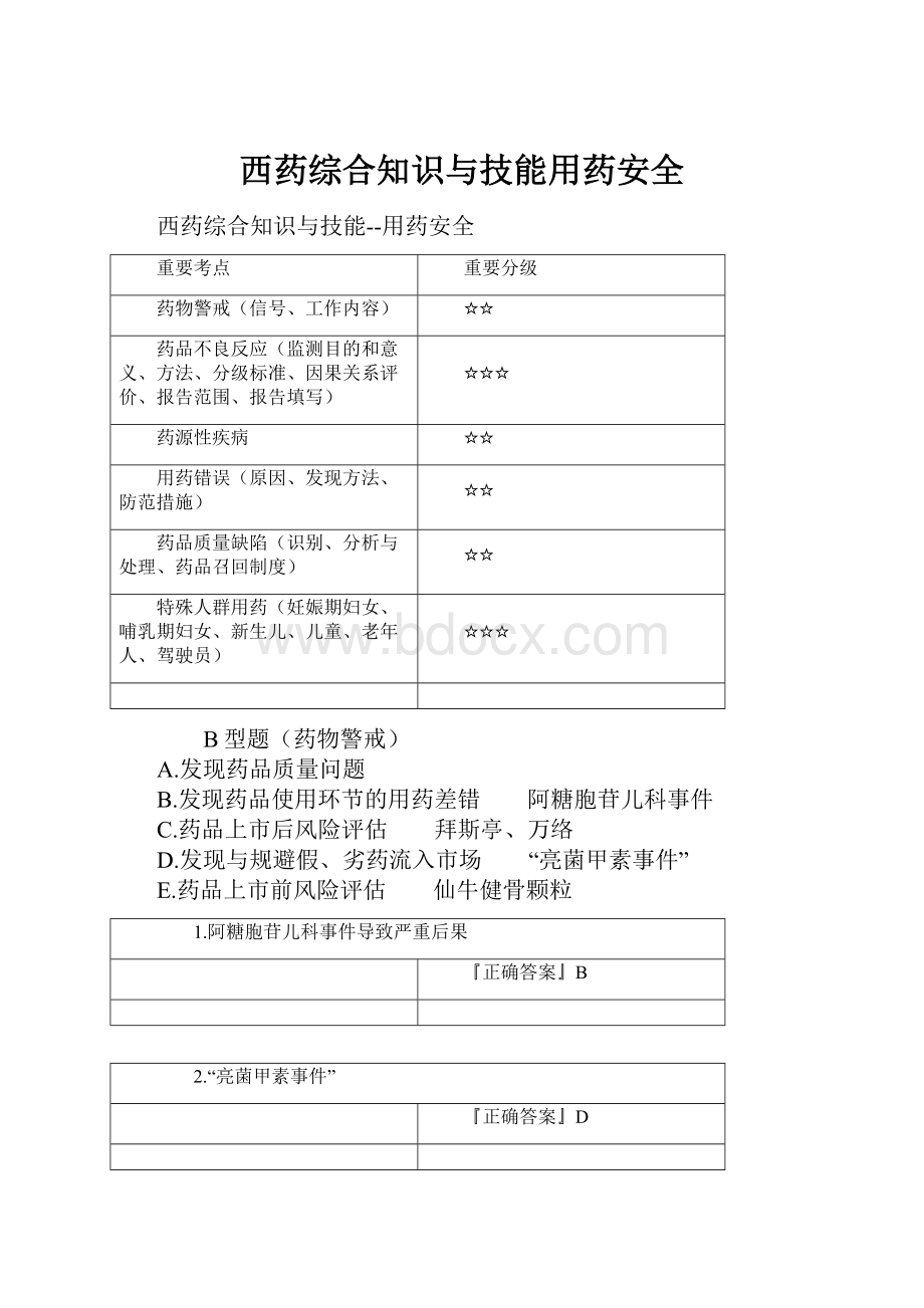 西药综合知识与技能用药安全.docx