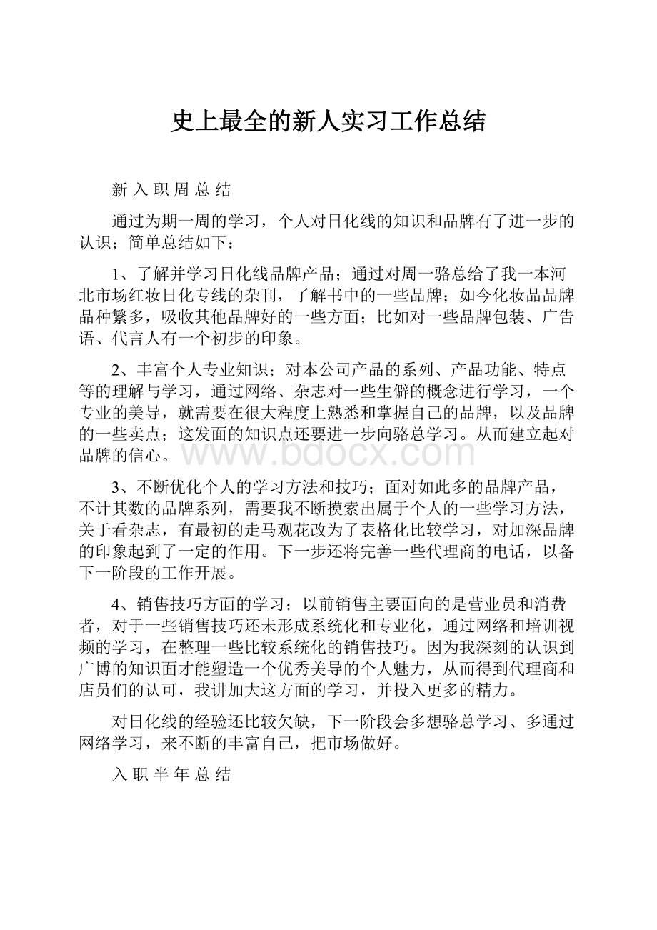 史上最全的新人实习工作总结.docx