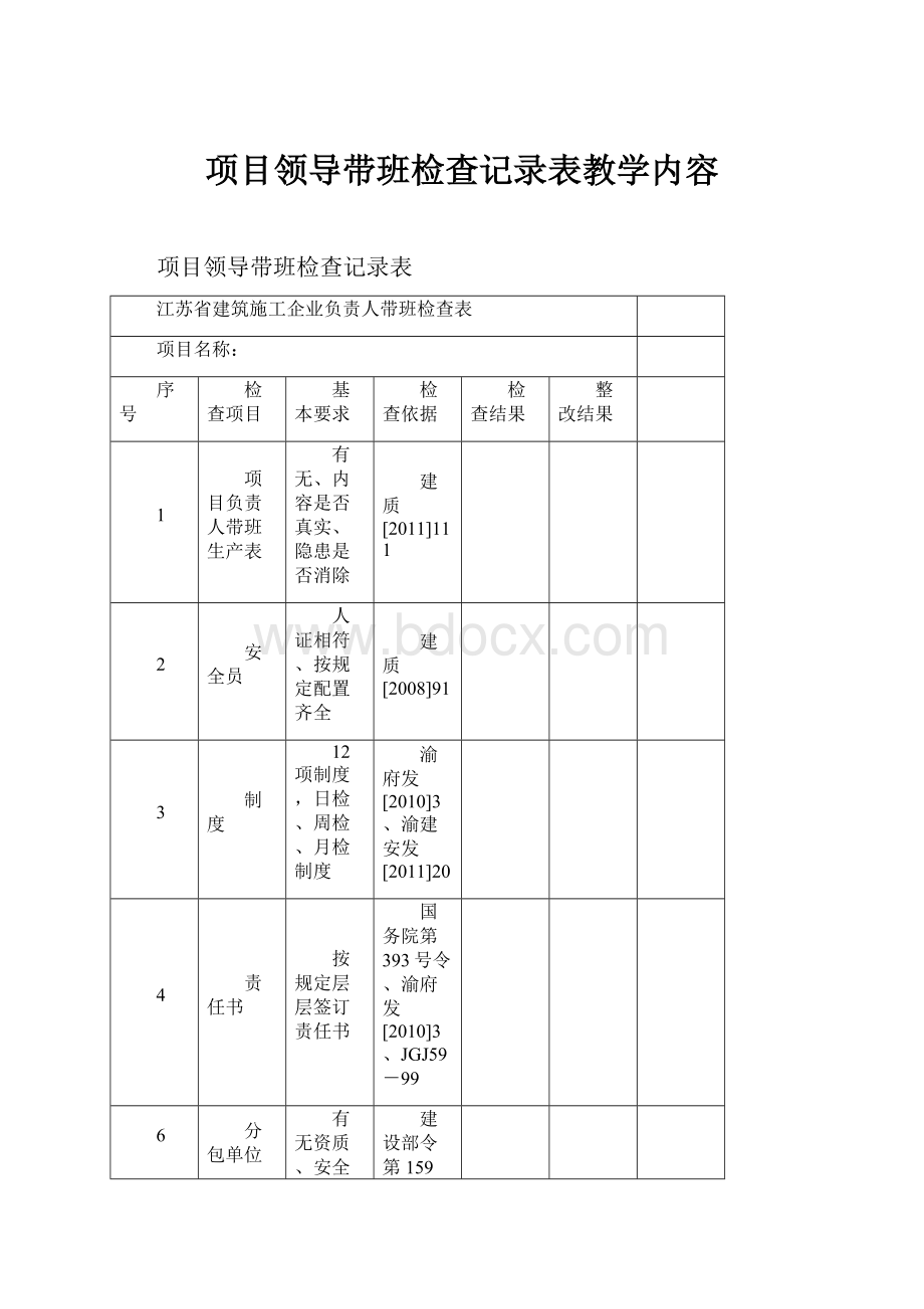 项目领导带班检查记录表教学内容.docx