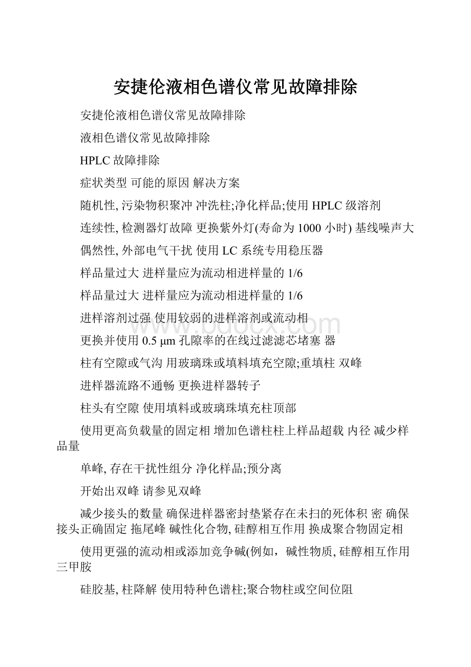 安捷伦液相色谱仪常见故障排除.docx