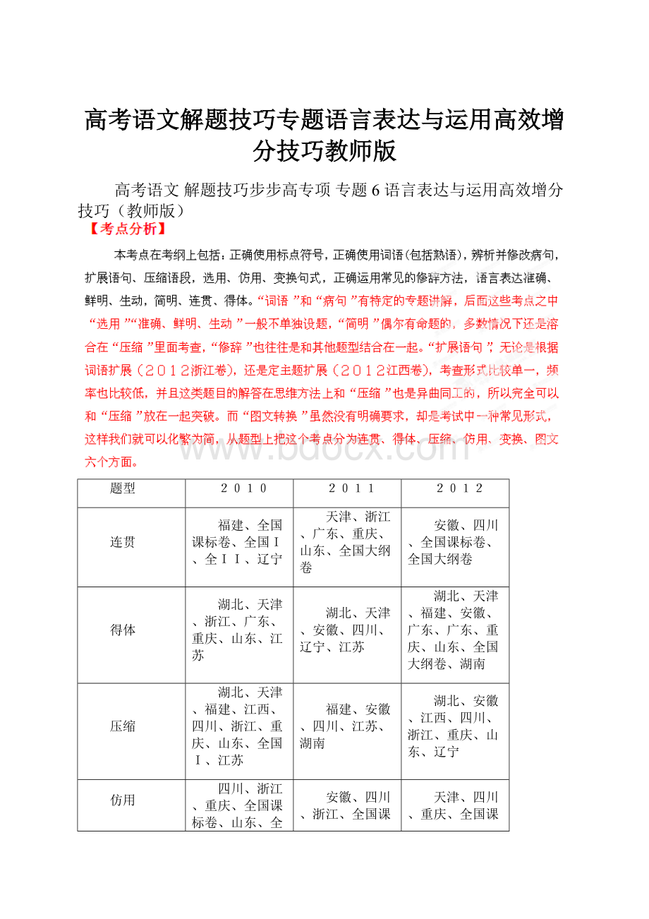 高考语文解题技巧专题语言表达与运用高效增分技巧教师版.docx