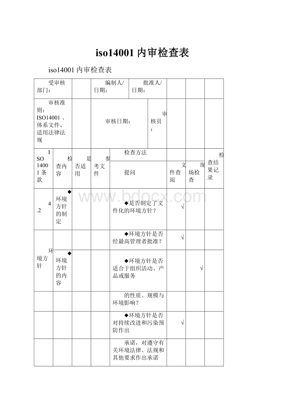 iso14001内审检查表.docx