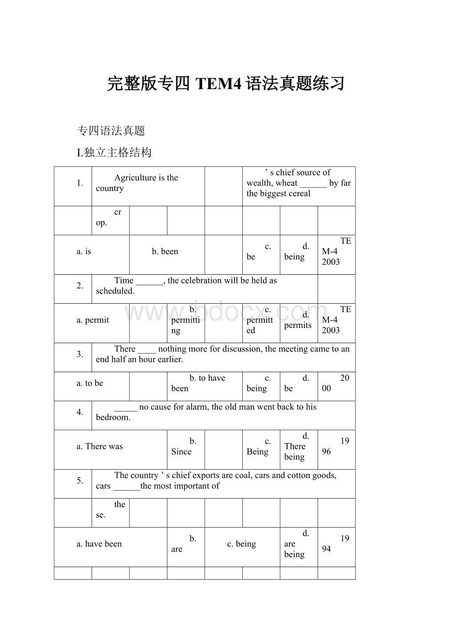 完整版专四TEM4语法真题练习.docx