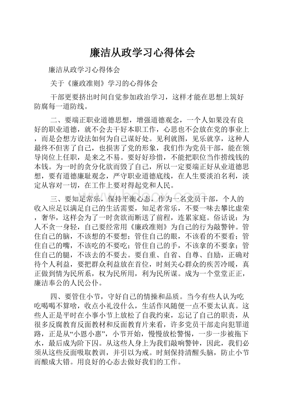 廉洁从政学习心得体会.docx_第1页