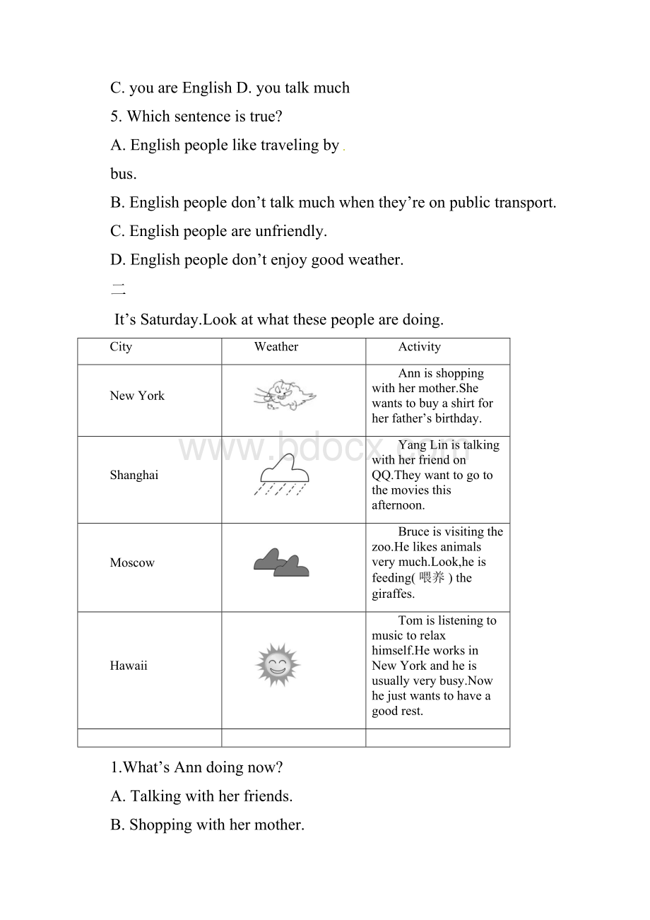 人教版七年级英语下册Unit 7单元阅读专练 含答案.docx_第2页