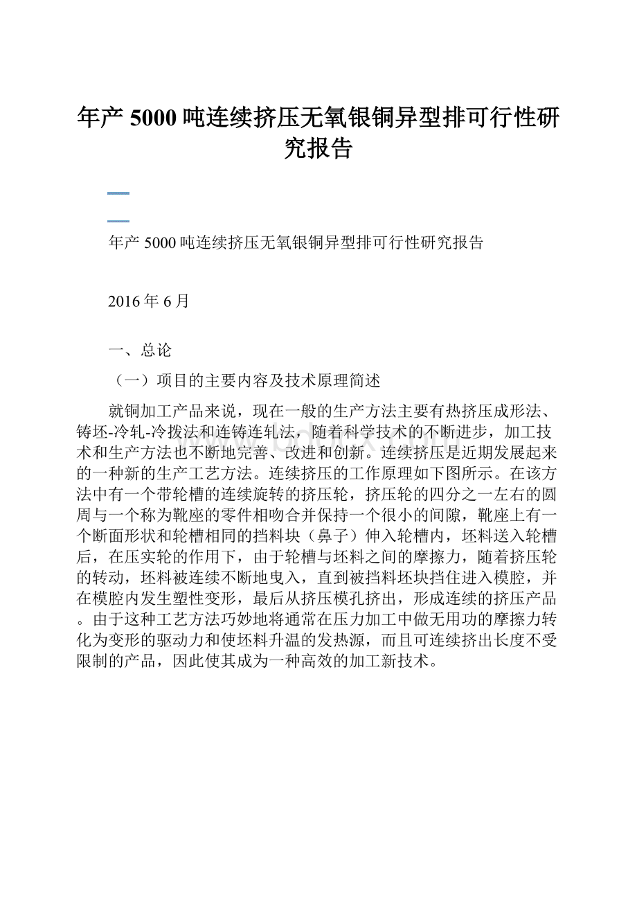 年产5000吨连续挤压无氧银铜异型排可行性研究报告.docx_第1页