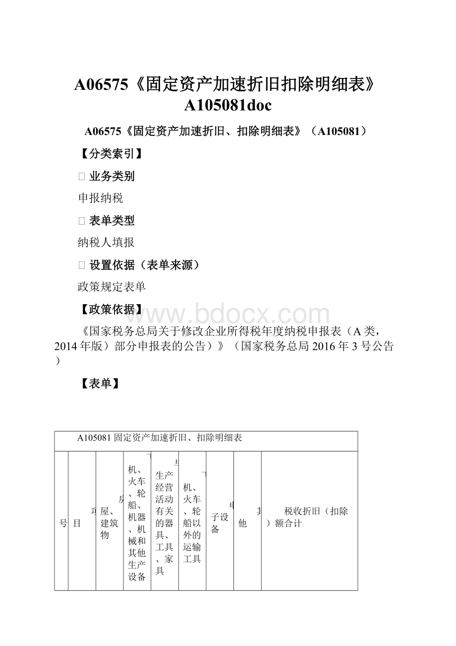 A06575《固定资产加速折旧扣除明细表》A105081doc.docx_第1页