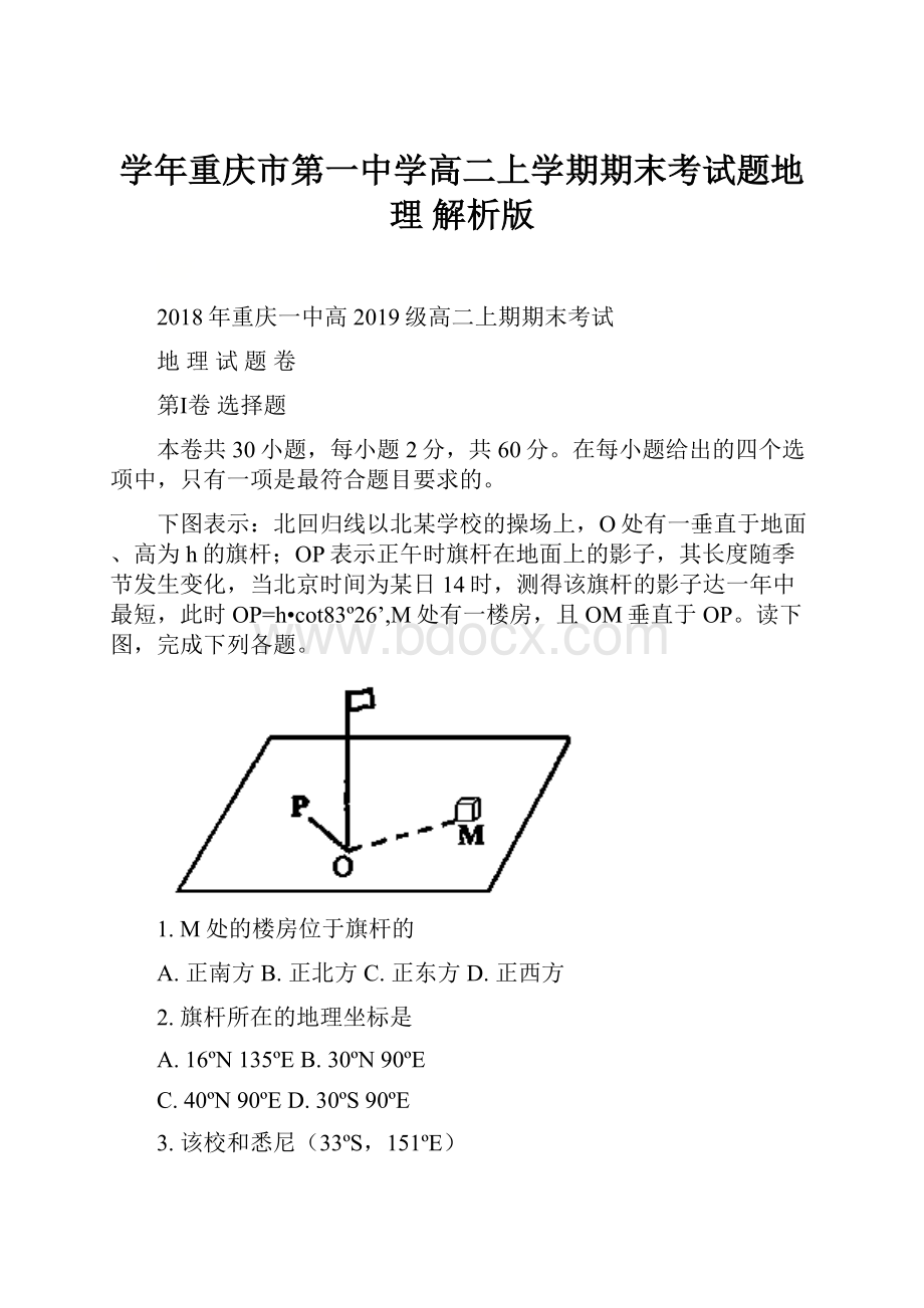 学年重庆市第一中学高二上学期期末考试题地理 解析版.docx