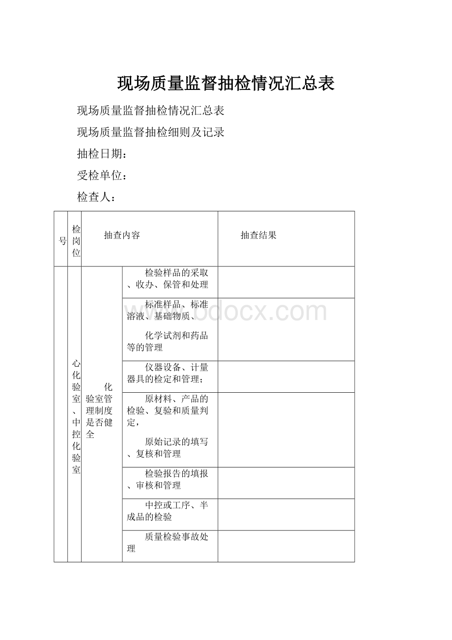 现场质量监督抽检情况汇总表.docx