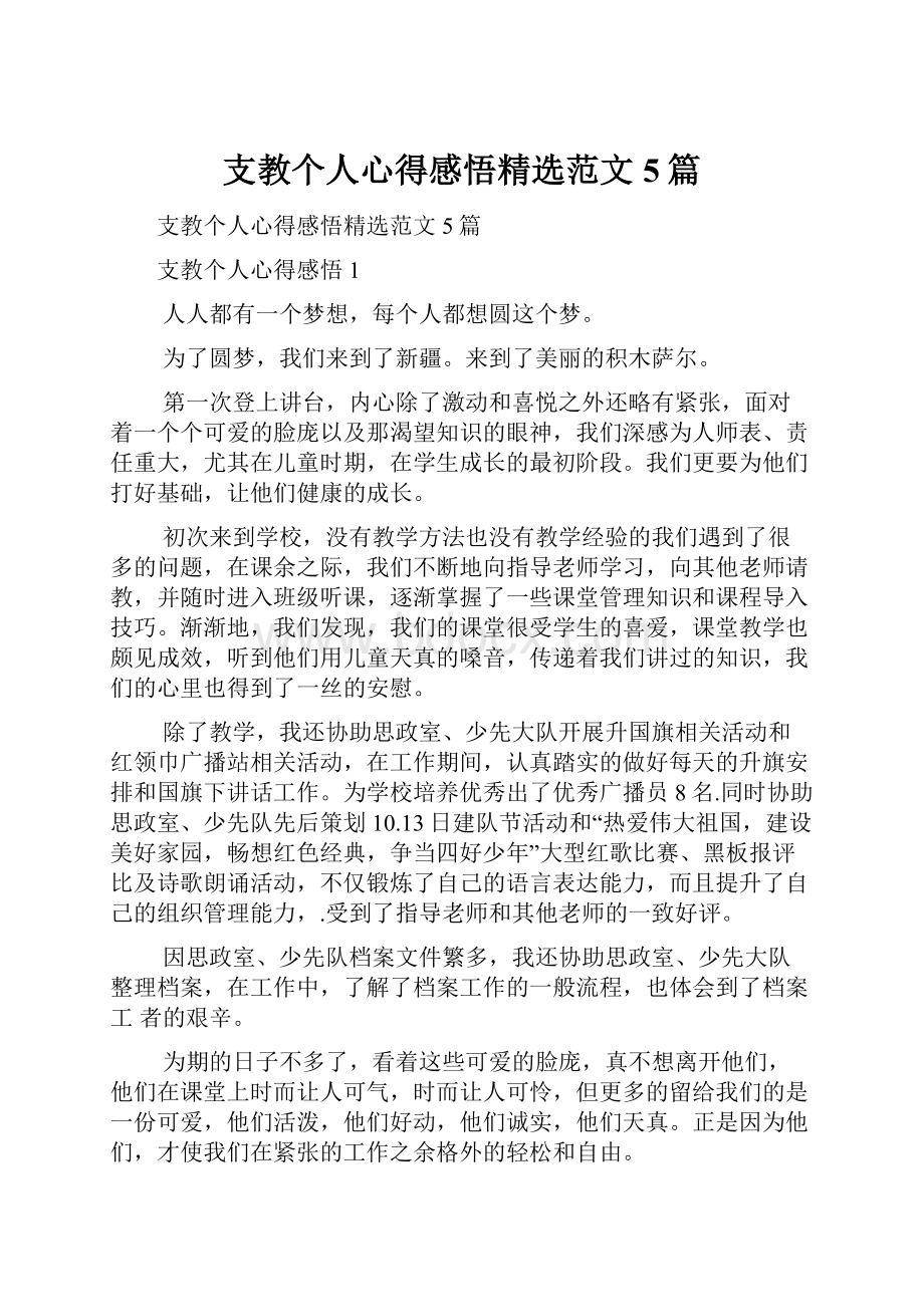 支教个人心得感悟精选范文5篇.docx_第1页