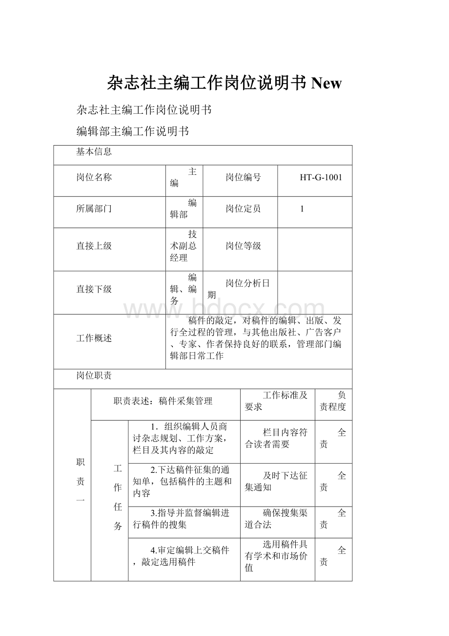 杂志社主编工作岗位说明书New.docx_第1页