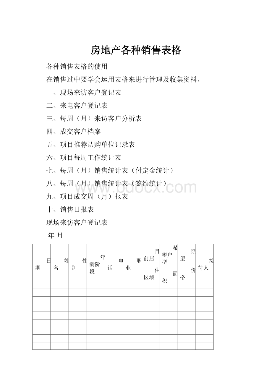 房地产各种销售表格.docx