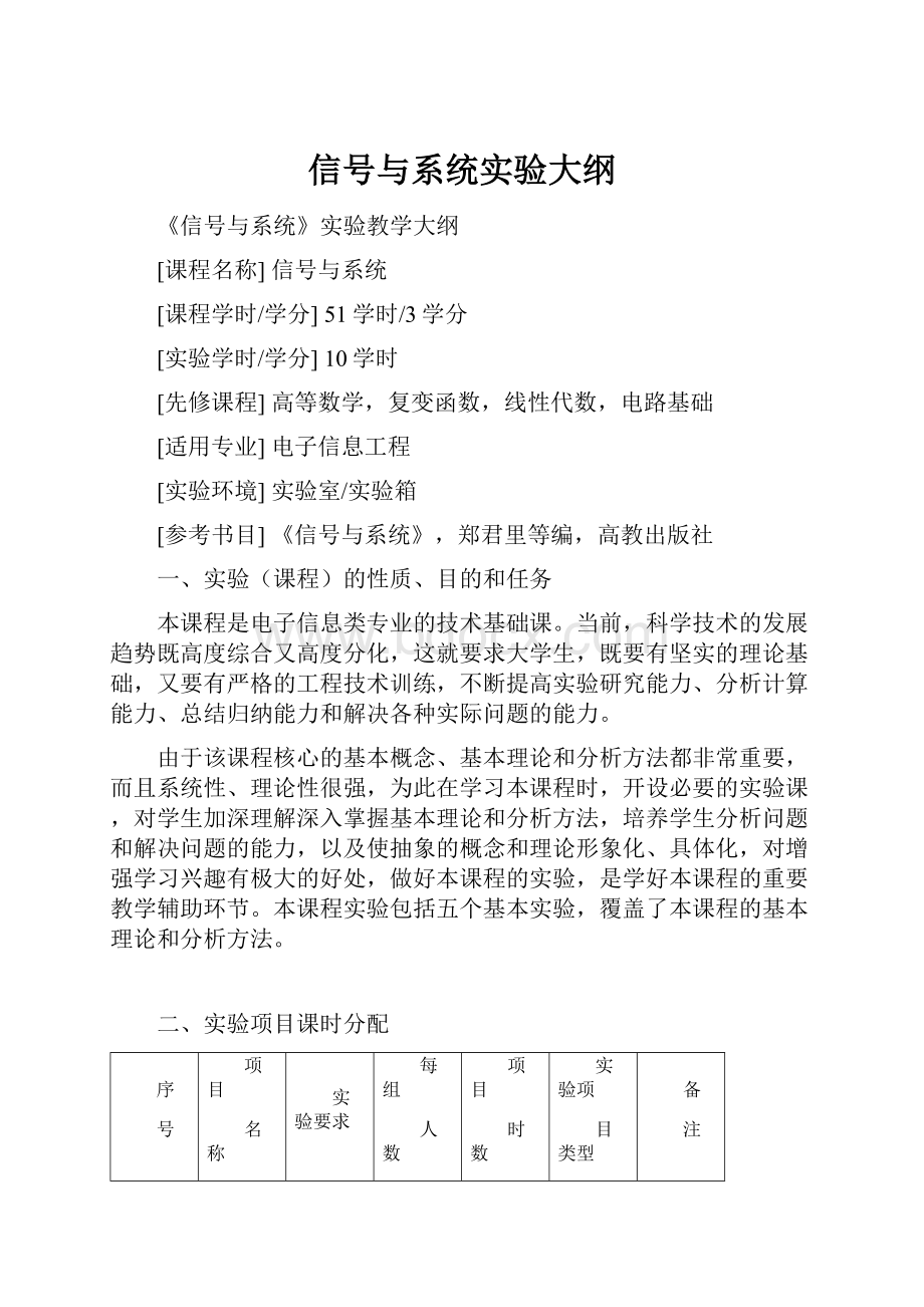 信号与系统实验大纲.docx