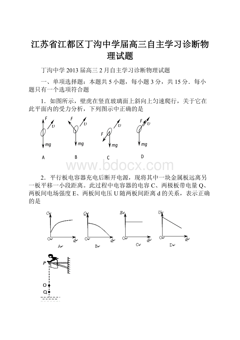 江苏省江都区丁沟中学届高三自主学习诊断物理试题.docx_第1页