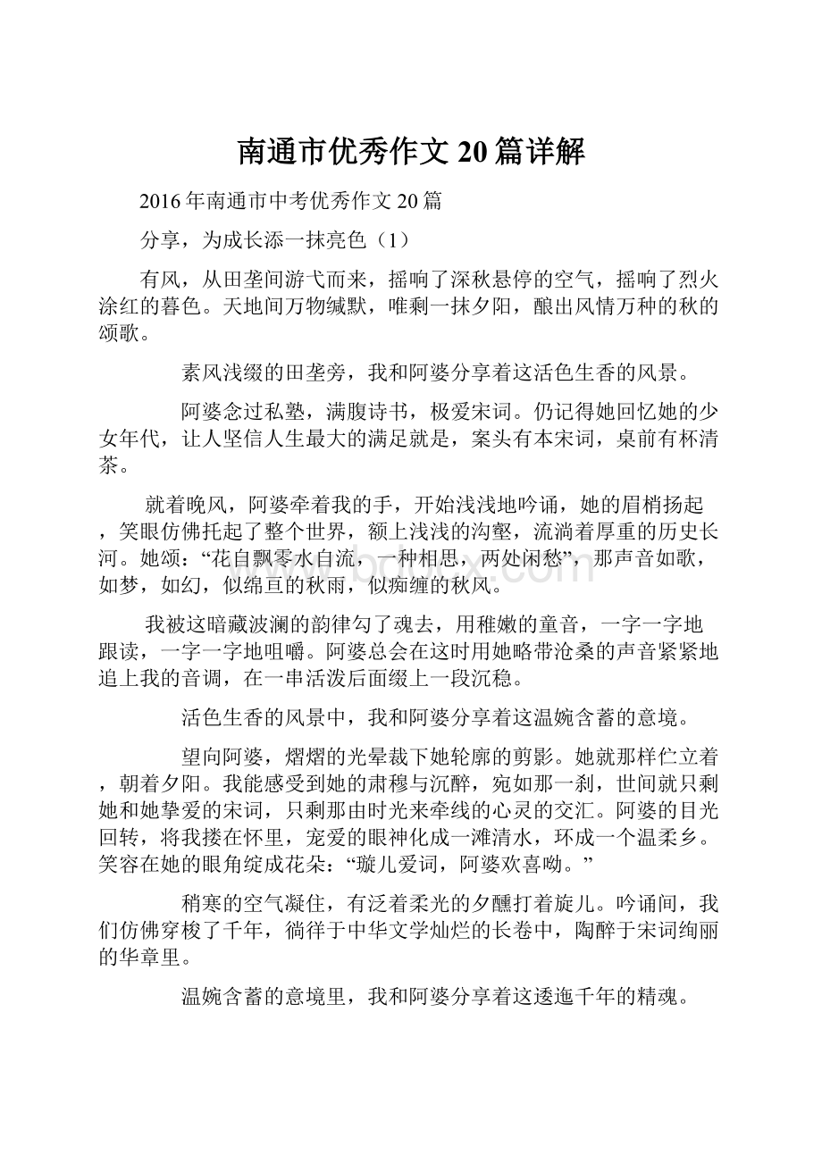 南通市优秀作文20篇详解.docx