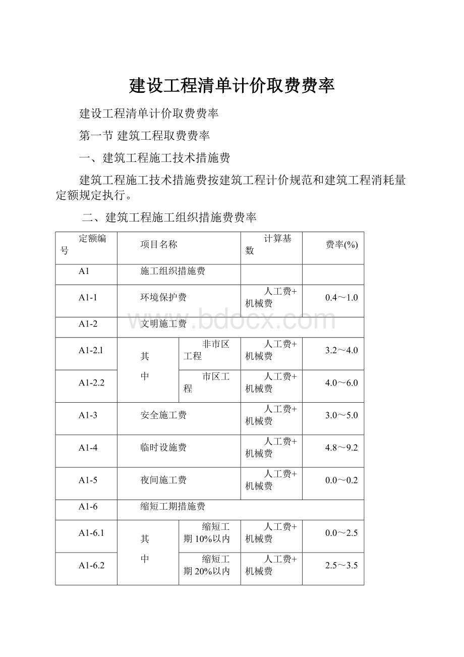 建设工程清单计价取费费率.docx_第1页