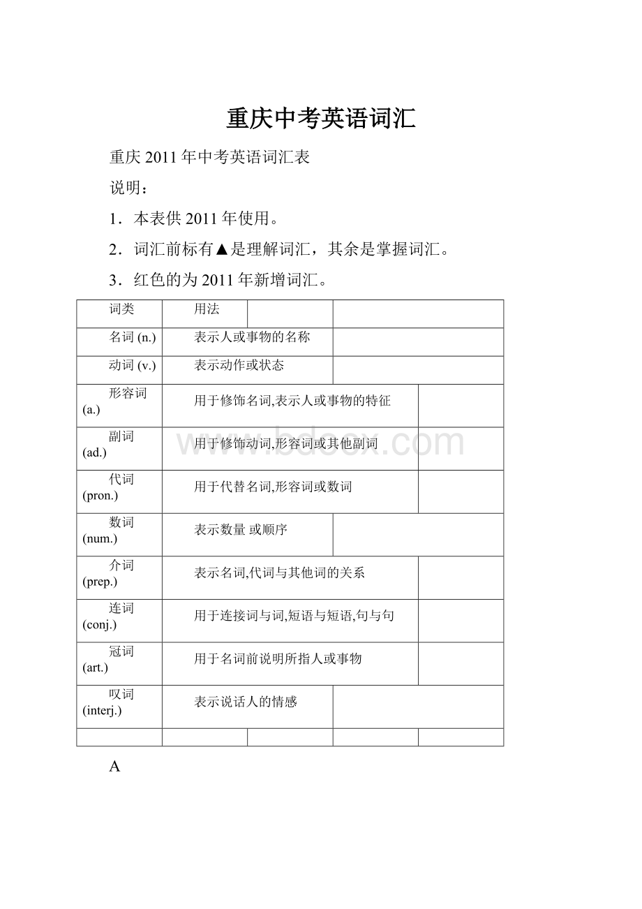 重庆中考英语词汇.docx_第1页