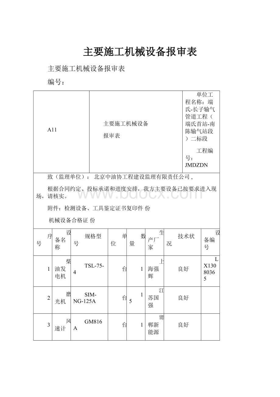 主要施工机械设备报审表.docx_第1页