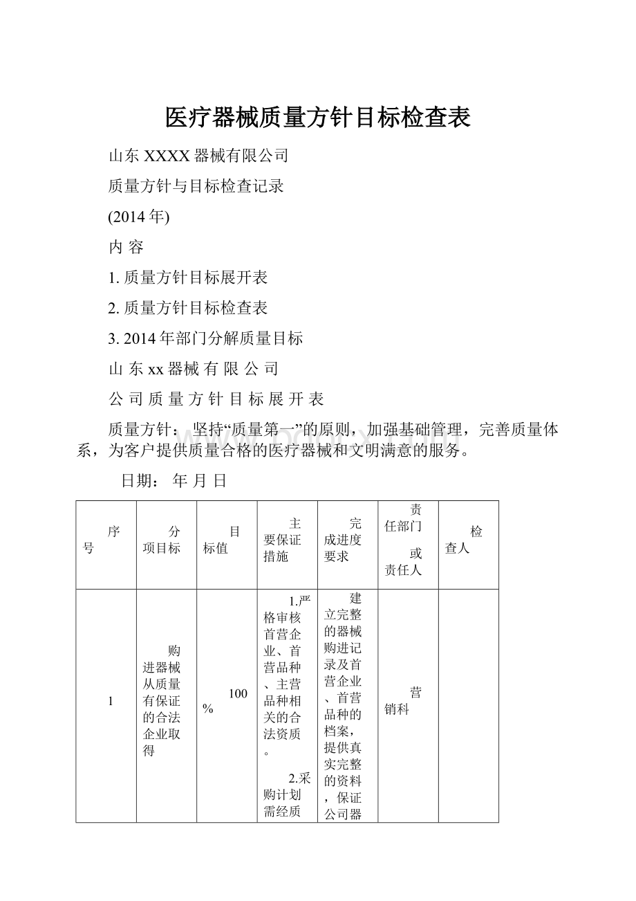 医疗器械质量方针目标检查表.docx