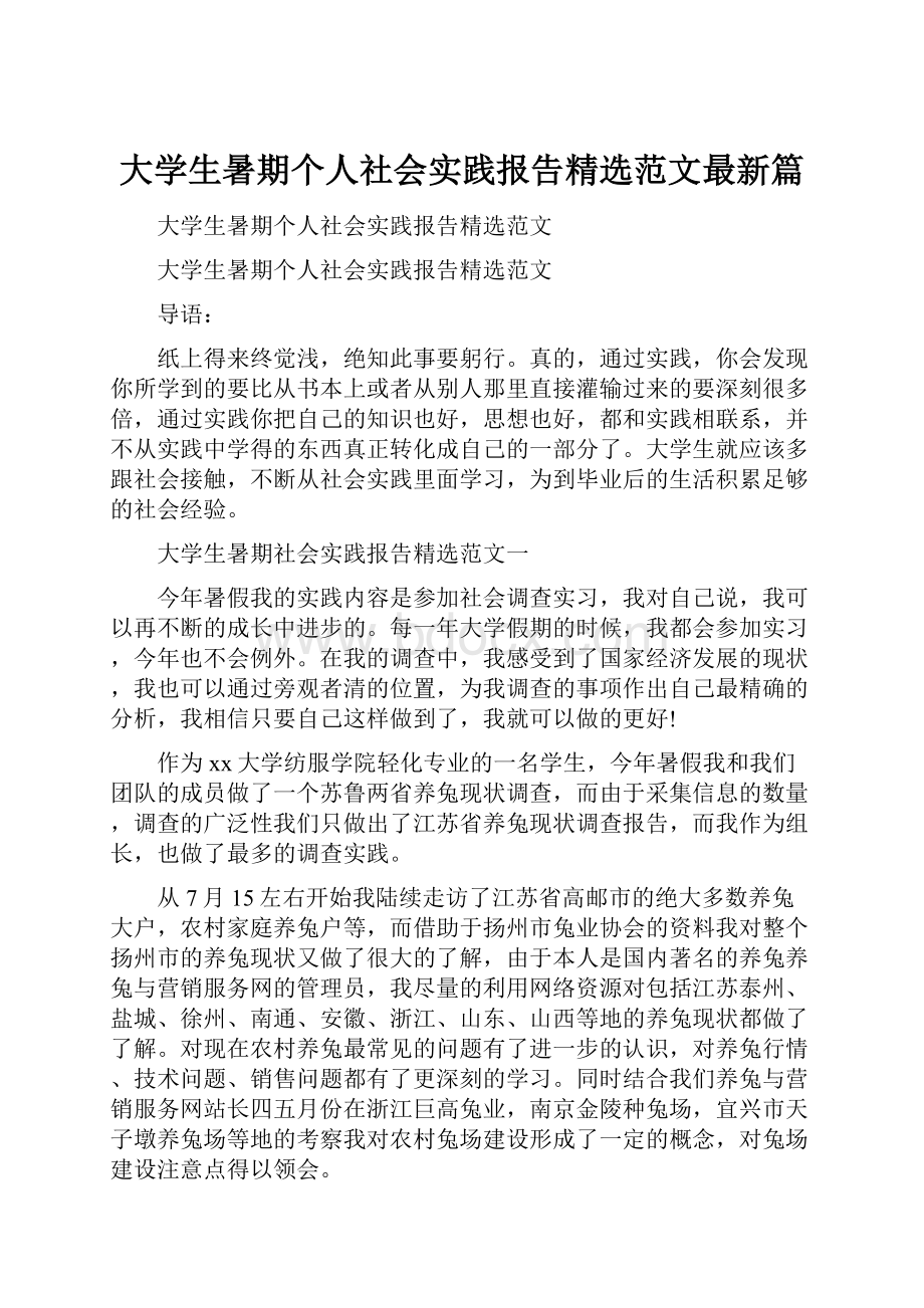 大学生暑期个人社会实践报告精选范文最新篇.docx_第1页