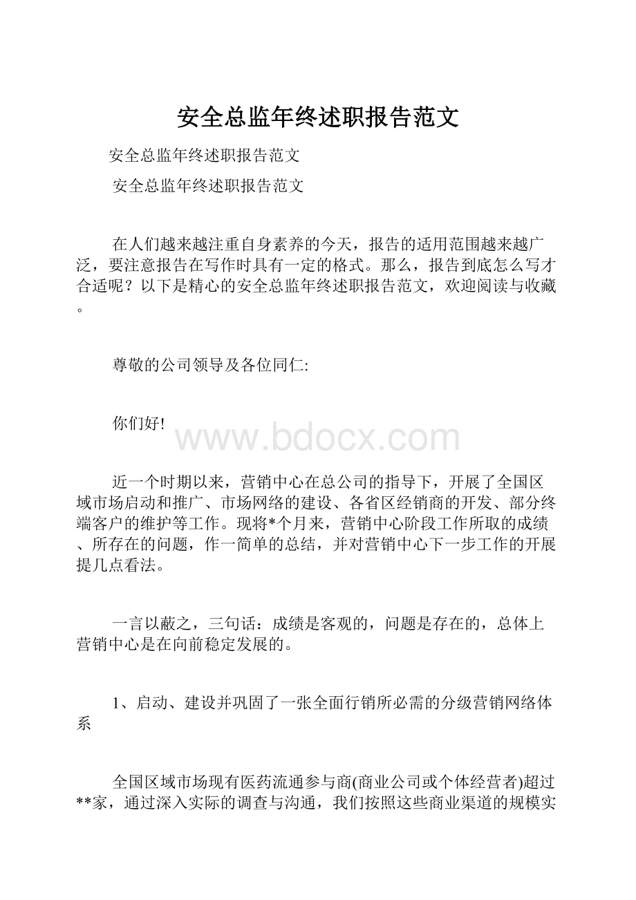 安全总监年终述职报告范文.docx_第1页