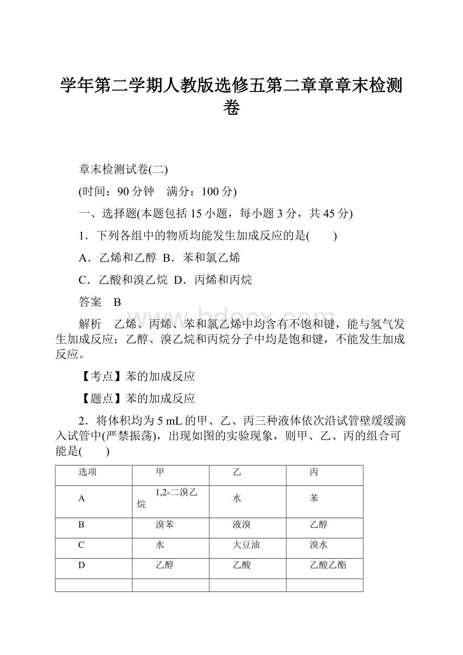 学年第二学期人教版选修五第二章章章末检测卷.docx