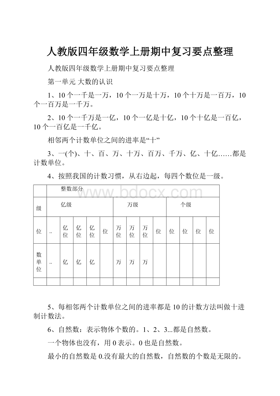 人教版四年级数学上册期中复习要点整理.docx_第1页