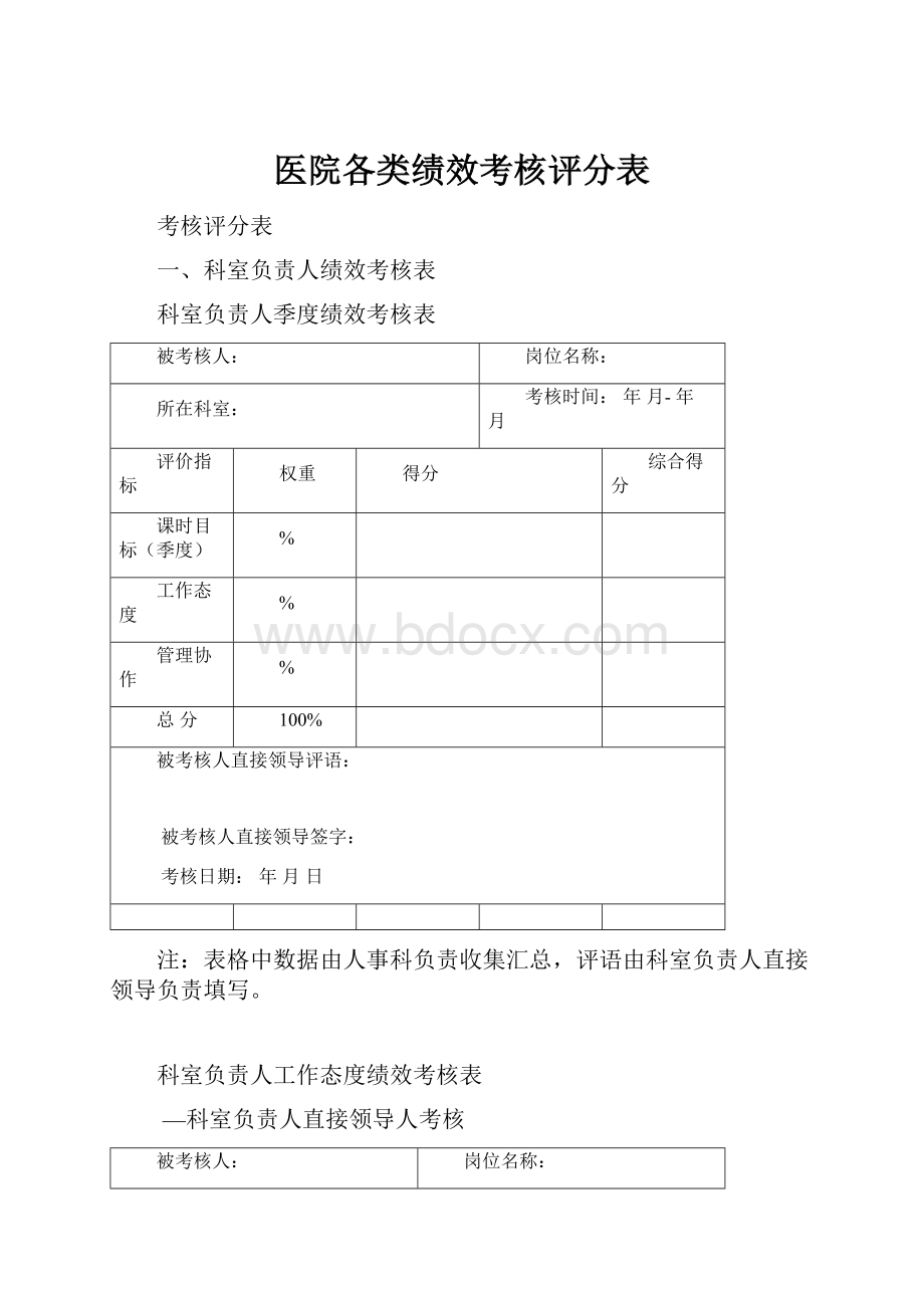 医院各类绩效考核评分表.docx