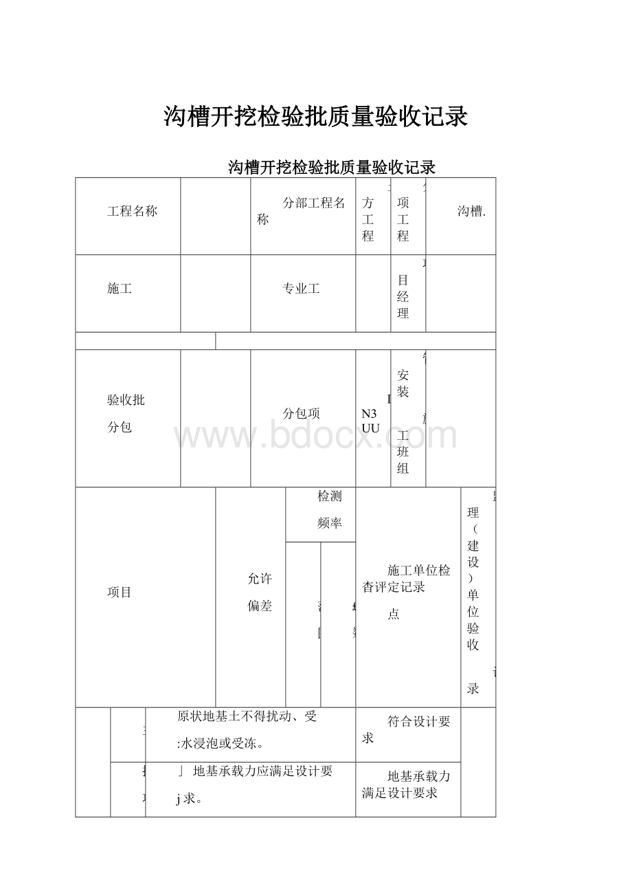 沟槽开挖检验批质量验收记录.docx