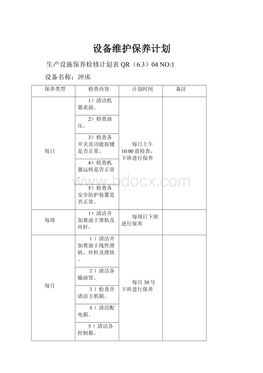 设备维护保养计划.docx_第1页