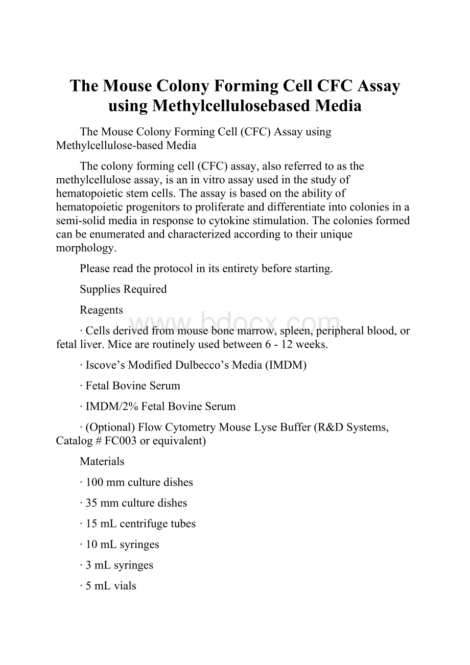 The Mouse Colony Forming Cell CFC Assay using Methylcellulosebased Media.docx_第1页