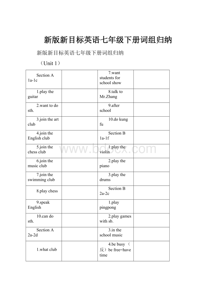 新版新目标英语七年级下册词组归纳.docx_第1页