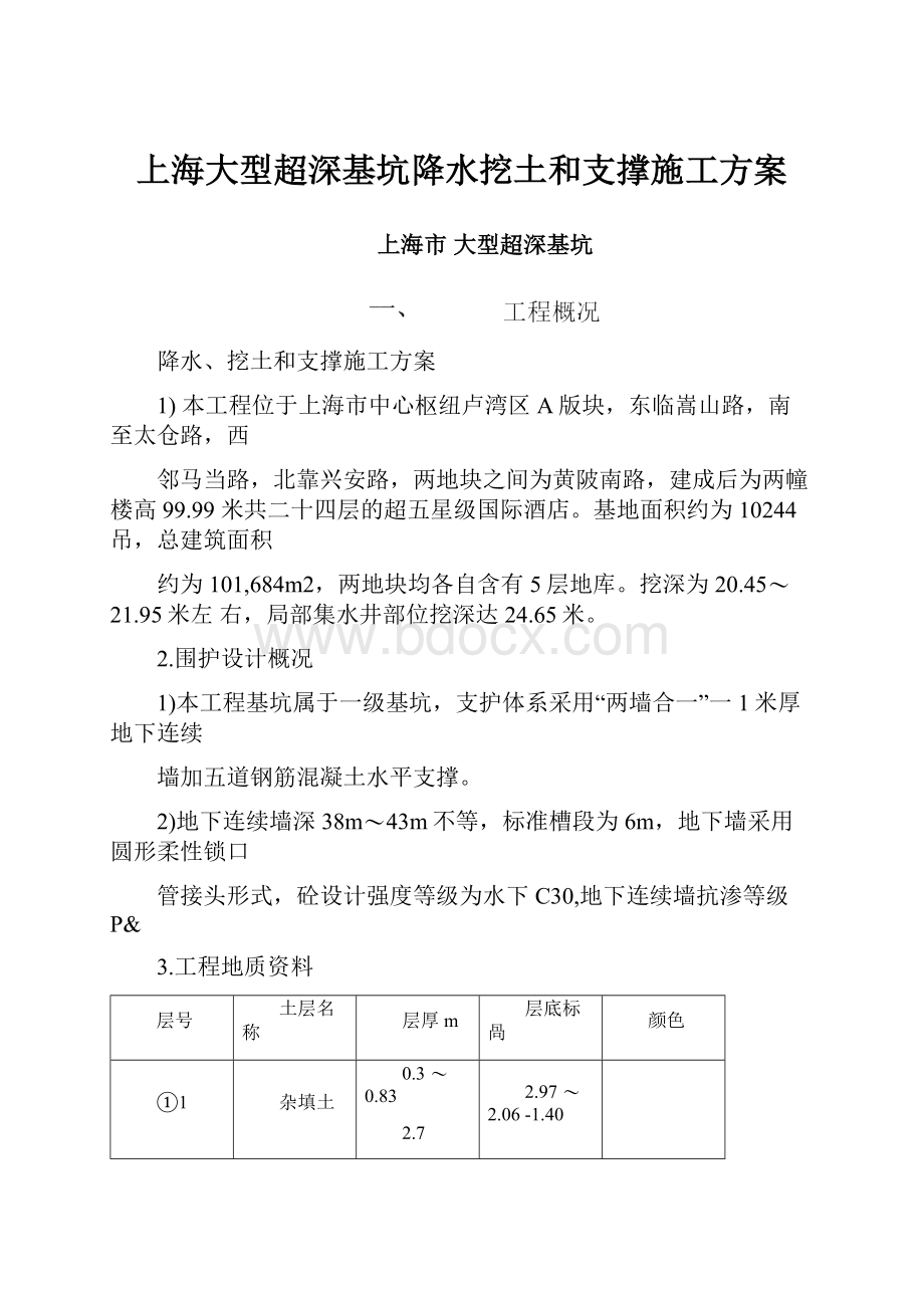 上海大型超深基坑降水挖土和支撑施工方案.docx