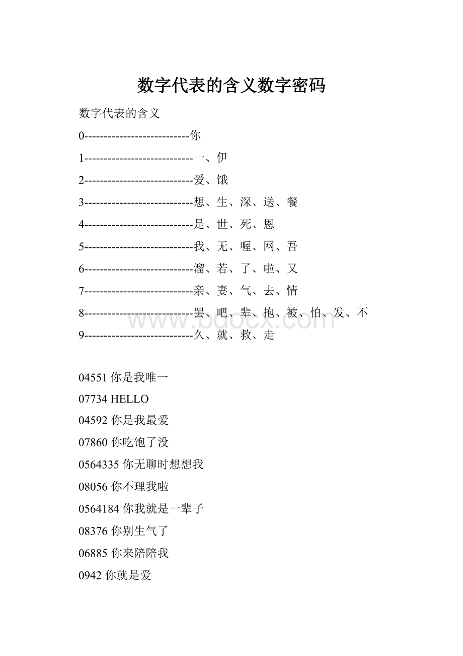 数字代表的含义数字密码.docx