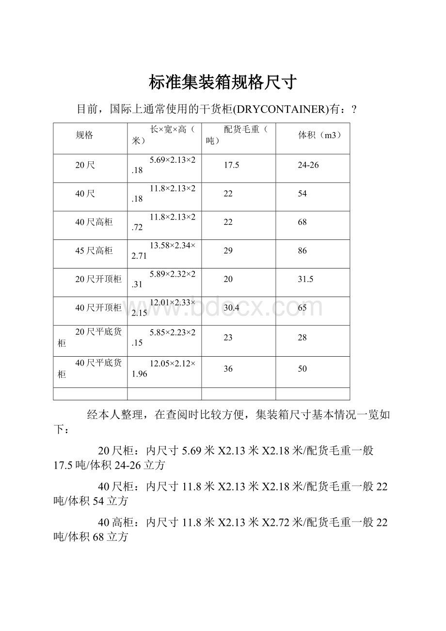 标准集装箱规格尺寸.docx