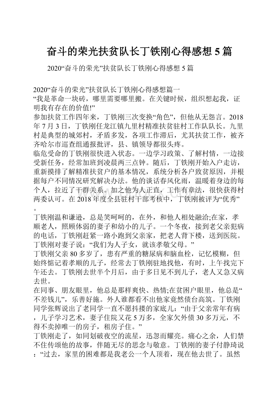 奋斗的荣光扶贫队长丁铁刚心得感想5篇.docx_第1页