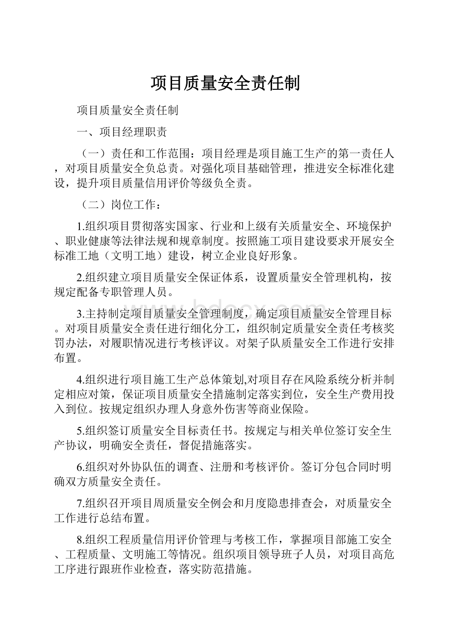 项目质量安全责任制.docx_第1页