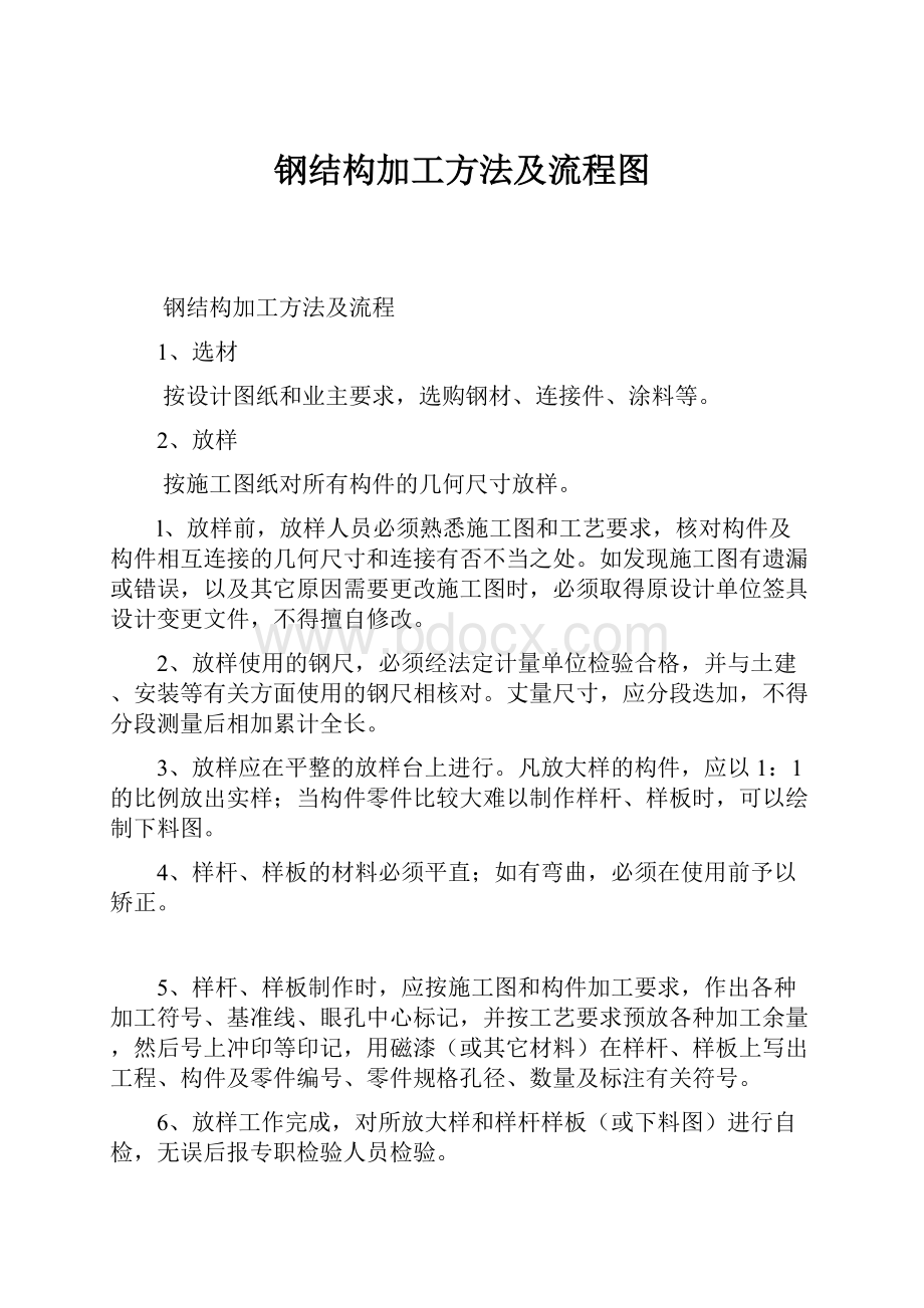 钢结构加工方法及流程图.docx