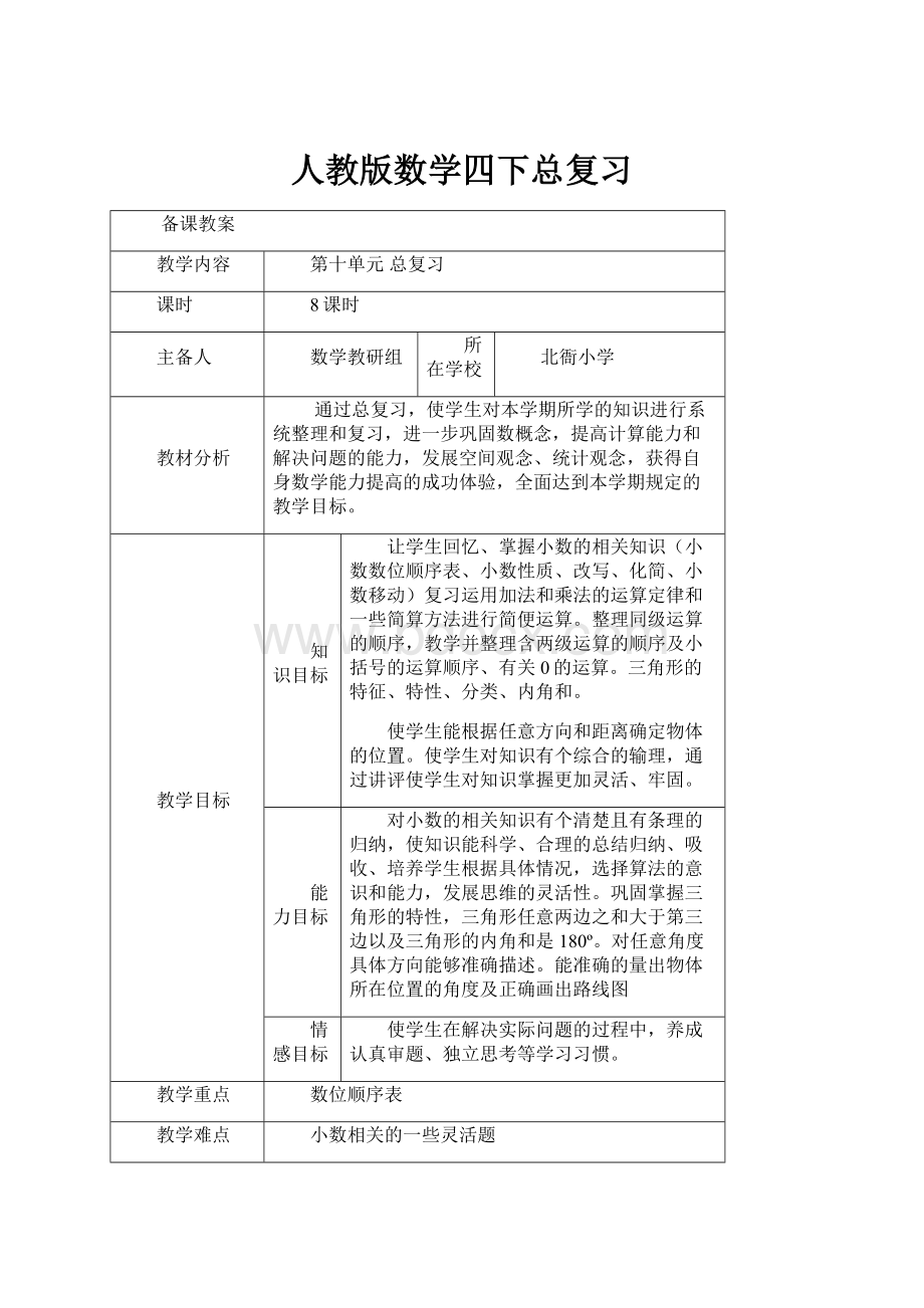 人教版数学四下总复习.docx_第1页