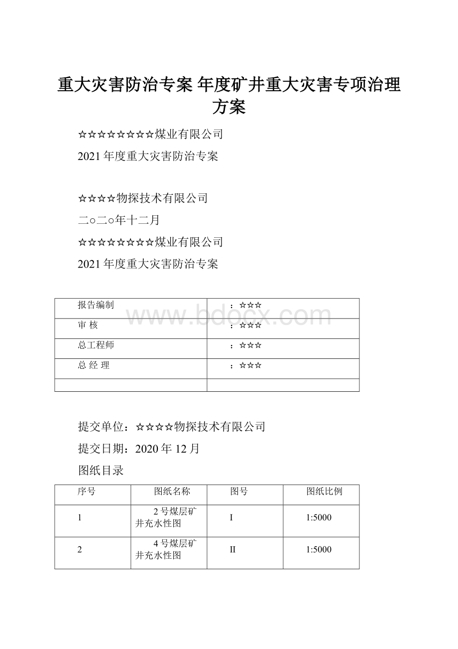 重大灾害防治专案 年度矿井重大灾害专项治理方案.docx_第1页