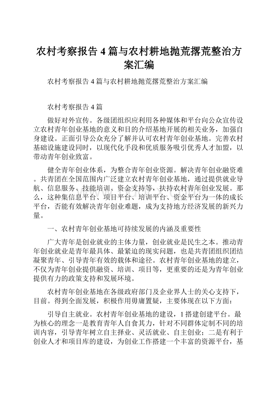 农村考察报告4篇与农村耕地抛荒撂荒整治方案汇编.docx