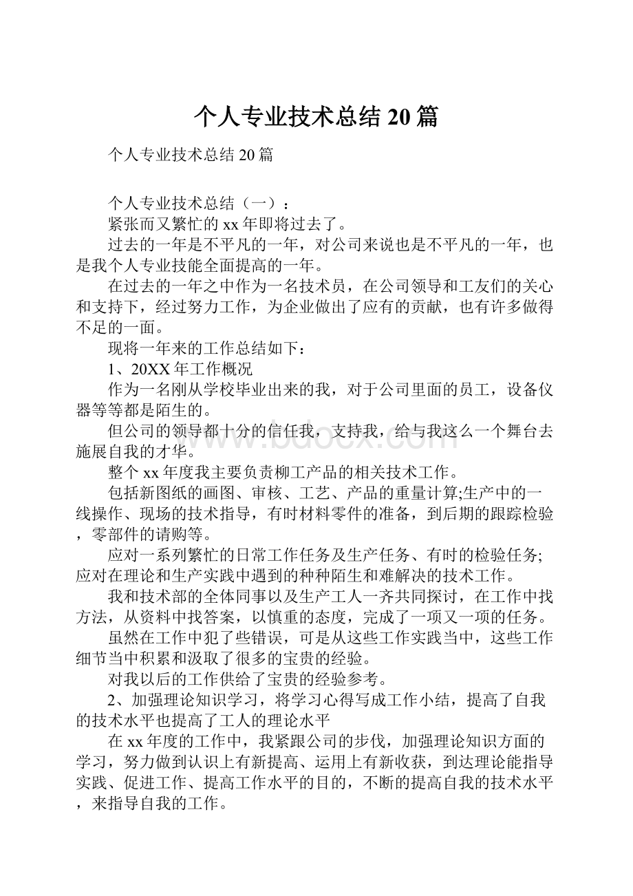 个人专业技术总结20篇.docx