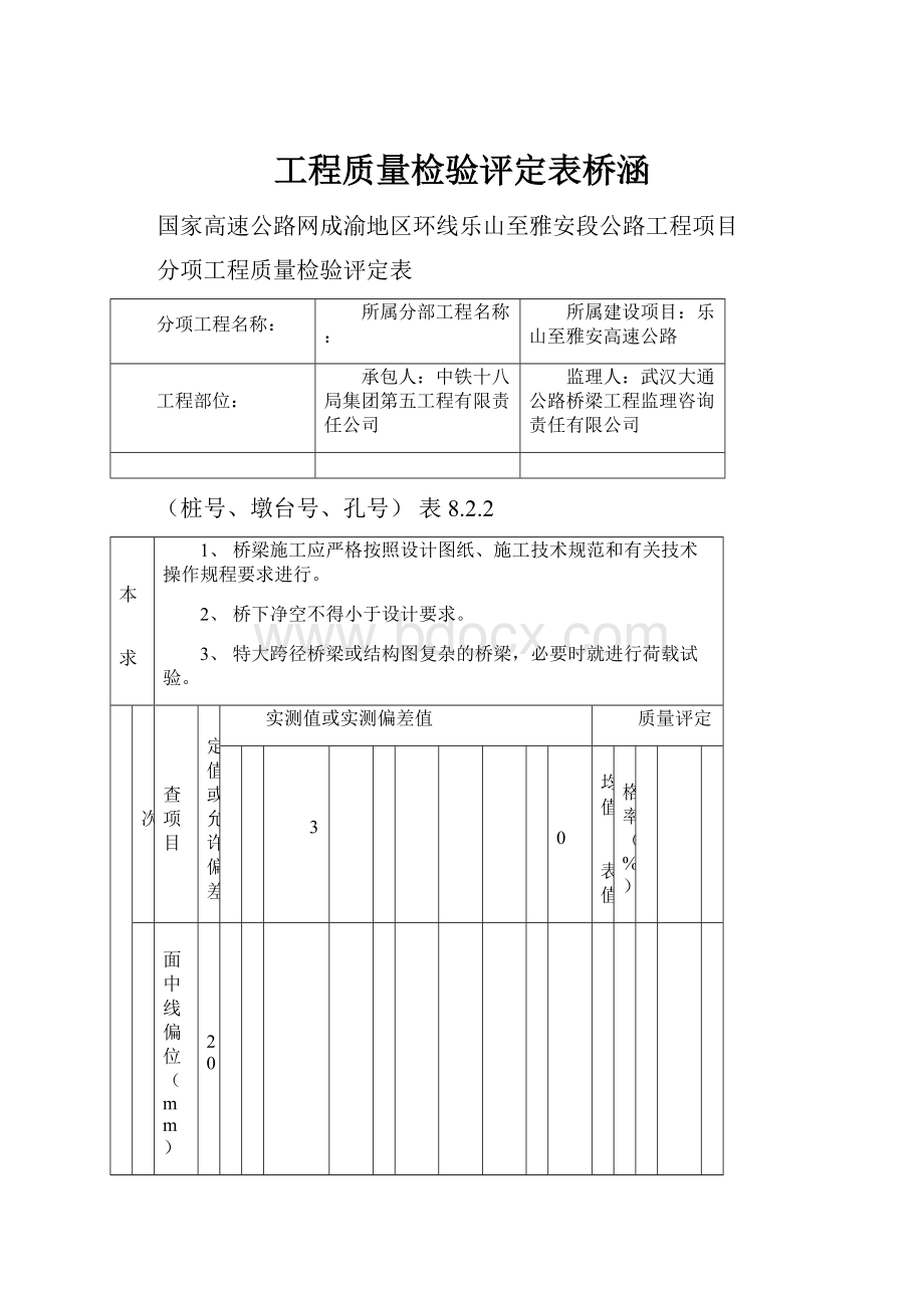 工程质量检验评定表桥涵.docx_第1页