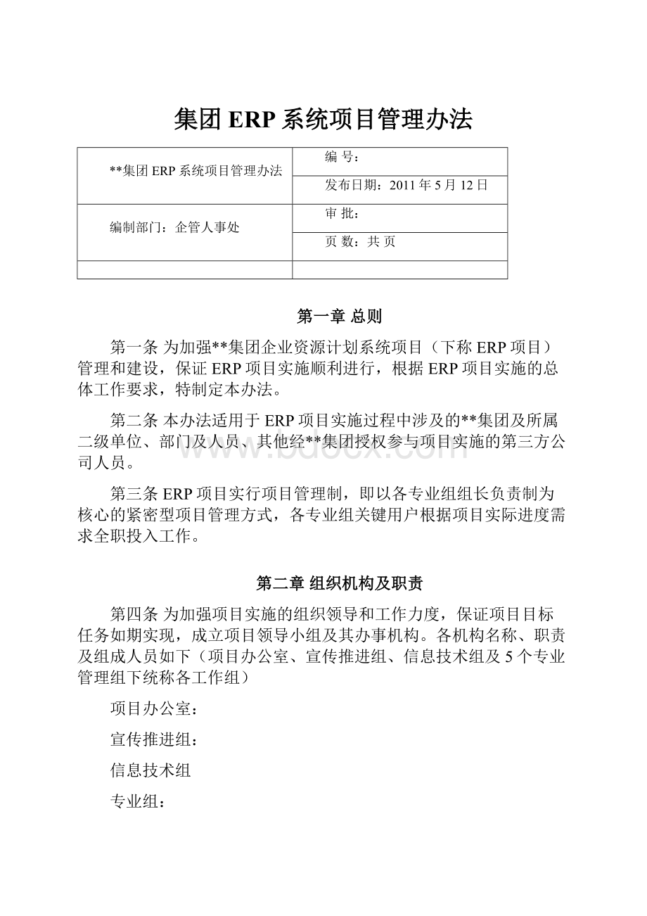 集团ERP系统项目管理办法.docx_第1页