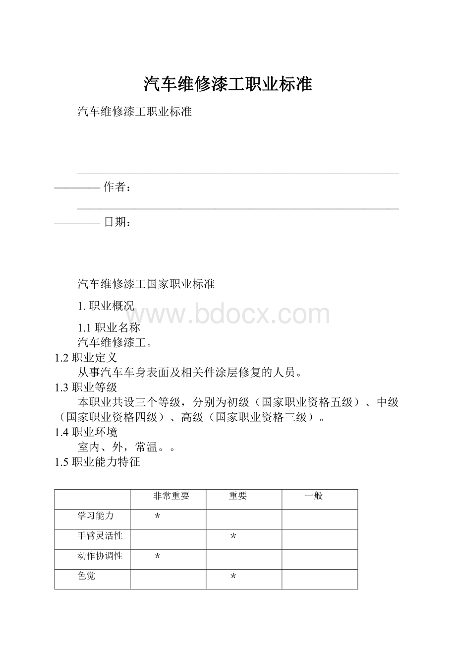 汽车维修漆工职业标准.docx