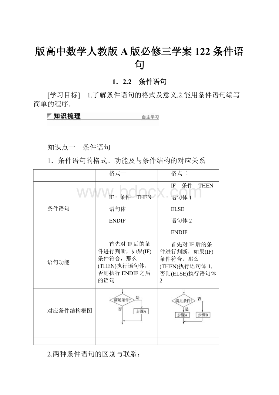 版高中数学人教版A版必修三学案122 条件语句.docx_第1页