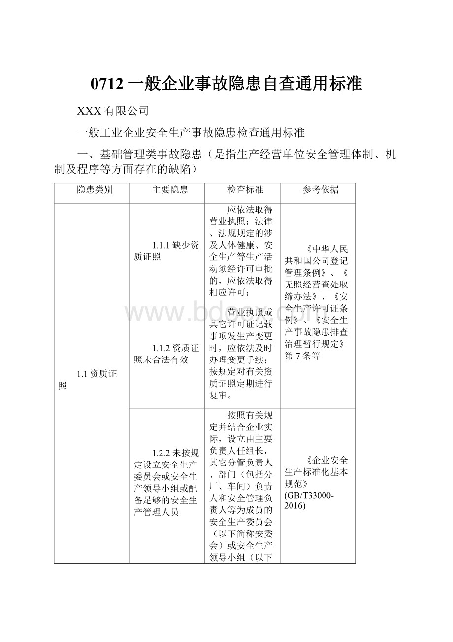 0712一般企业事故隐患自查通用标准.docx_第1页