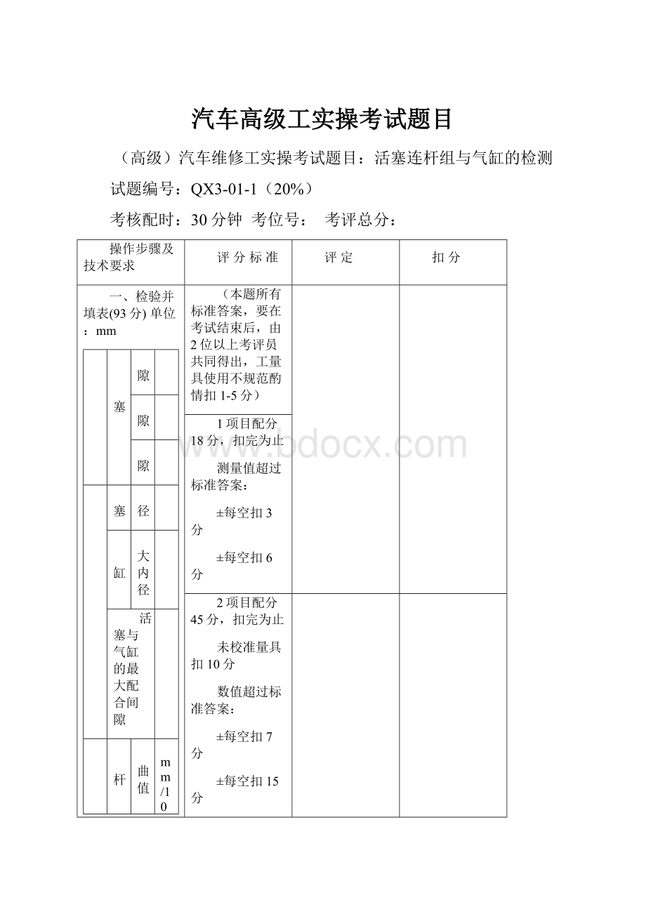 汽车高级工实操考试题目.docx_第1页