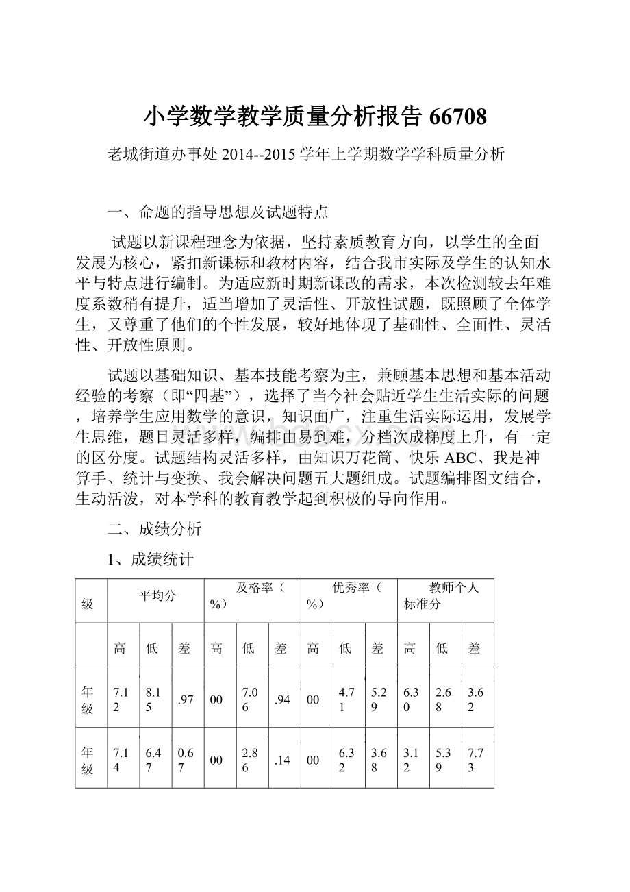 小学数学教学质量分析报告66708.docx